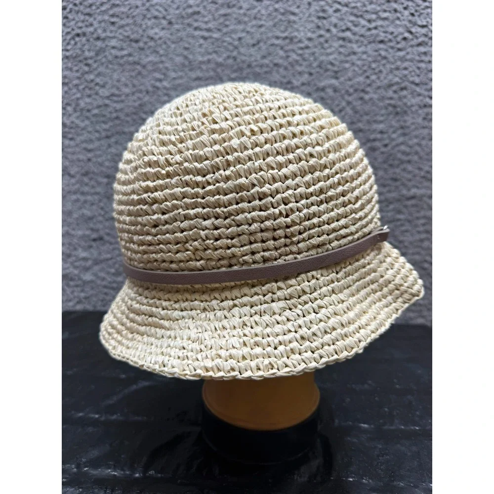 Peserico Ribbon-Band Raffia Woven Bucket Sun Hat Neutral Beige Women's Size M